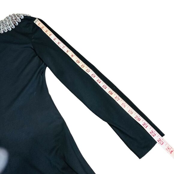 Vintage 70s Bernie Bee Long Black Dress with silver sequin neckline Size 2 NWT - Picture 14 of 15